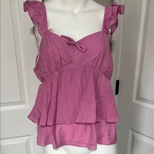 Pink Ruffled Tie Front Camisole